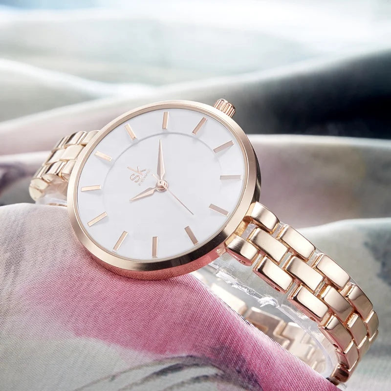 SK Women’s Quartz Bracelet Watch – Elegant Waterproof Alloy Wristwatch