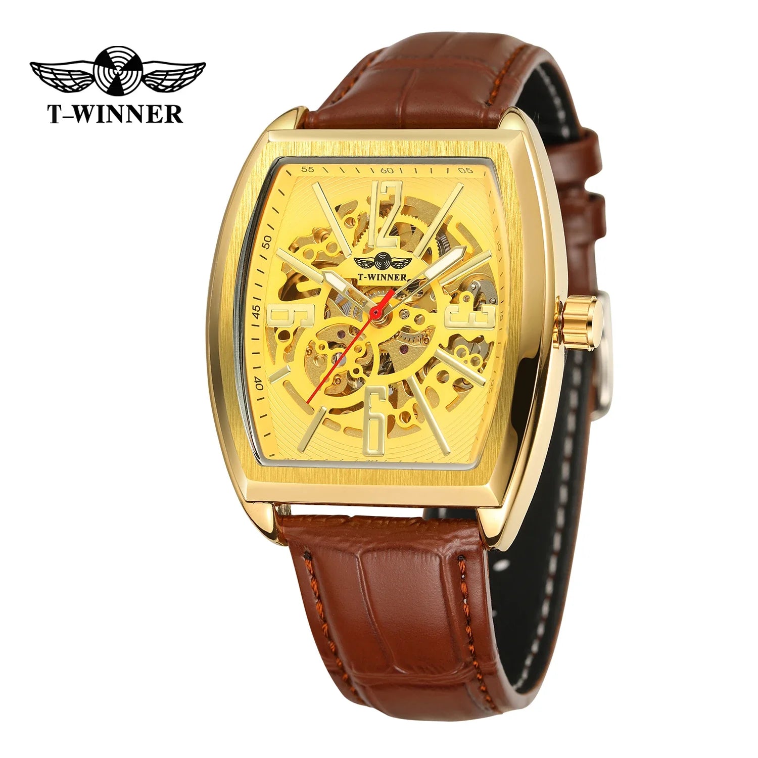 T-Winner Men’s Presidential Automatic Leather Strap Mechanical Watch – Luxury Oval Dial