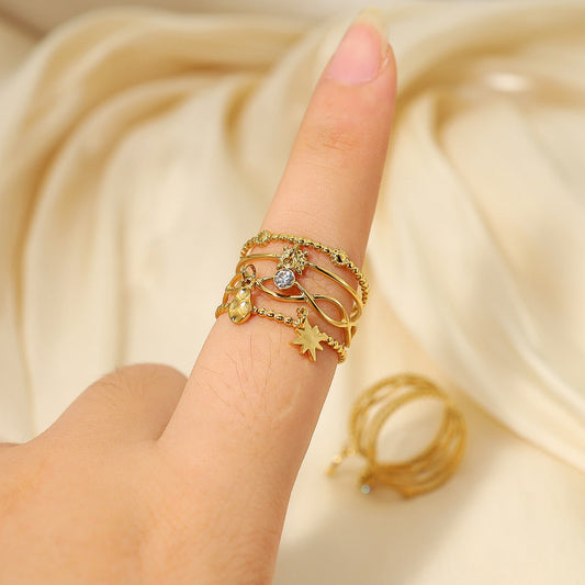 Gold Geometric Stack Ring for Women – Retro Titanium Steel Multi-Layer Jewelry