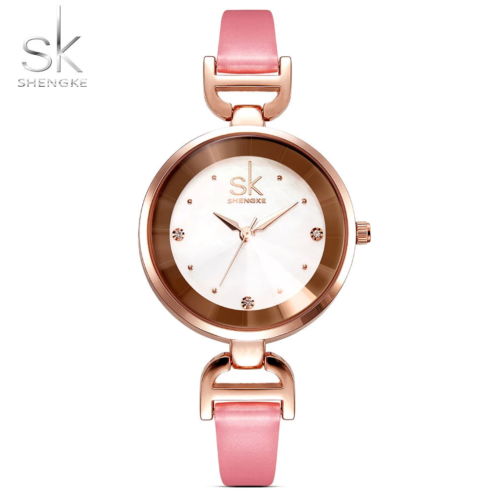 SK Women’s Leather Strap Watch – Luxury Waterproof Fashion Wristwatch