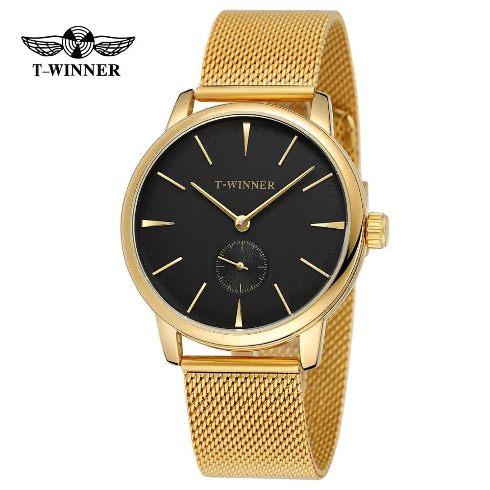 T-Winner Men's Mechanical Watch – Stainless Steel Mesh Strap Automatic Timepiece
