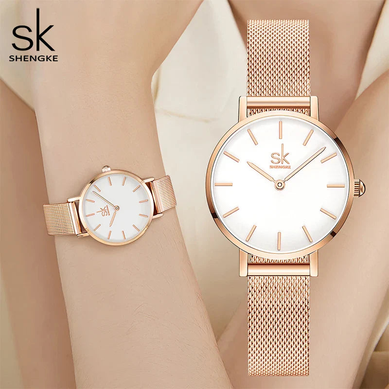 SK Women’s Luxury Quartz Watch – Mesh Strap, 32MM Waterproof Elegant Wristwatch
