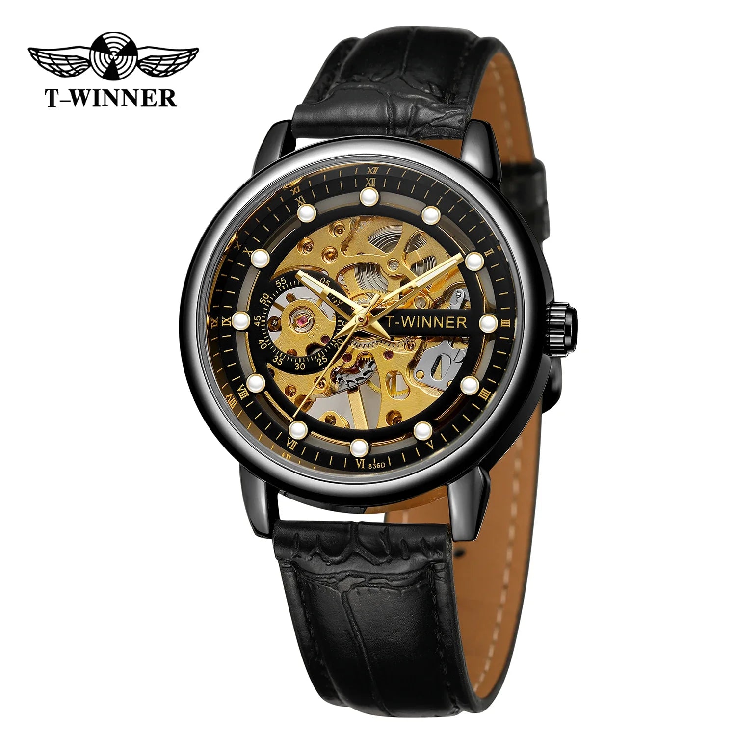T-Winner Men's Mechanical Watch – Luminous Vintage Casual with Leather Strap