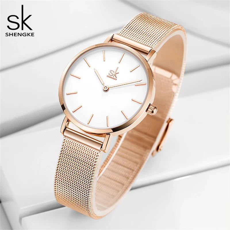 SK Women’s Luxury Quartz Watch – Mesh Strap, 32MM Waterproof Elegant Wristwatch