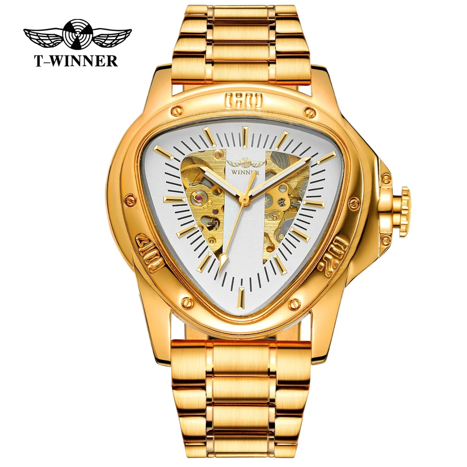 T-Winner Men’s Mechanical Triangle Watch – Luminous Stainless Steel Wristwatch