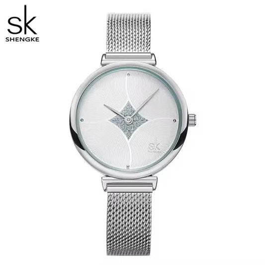 SK Fashion Women’s Quartz Watch – Waterproof Stainless Steel Band, Rhinestone Accent