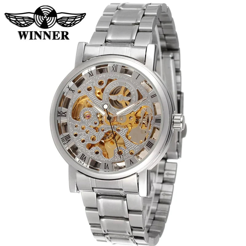 T-Winner Men’s Skeleton Automatic Mechanical Watch – Stainless Steel Fashion Timepiece