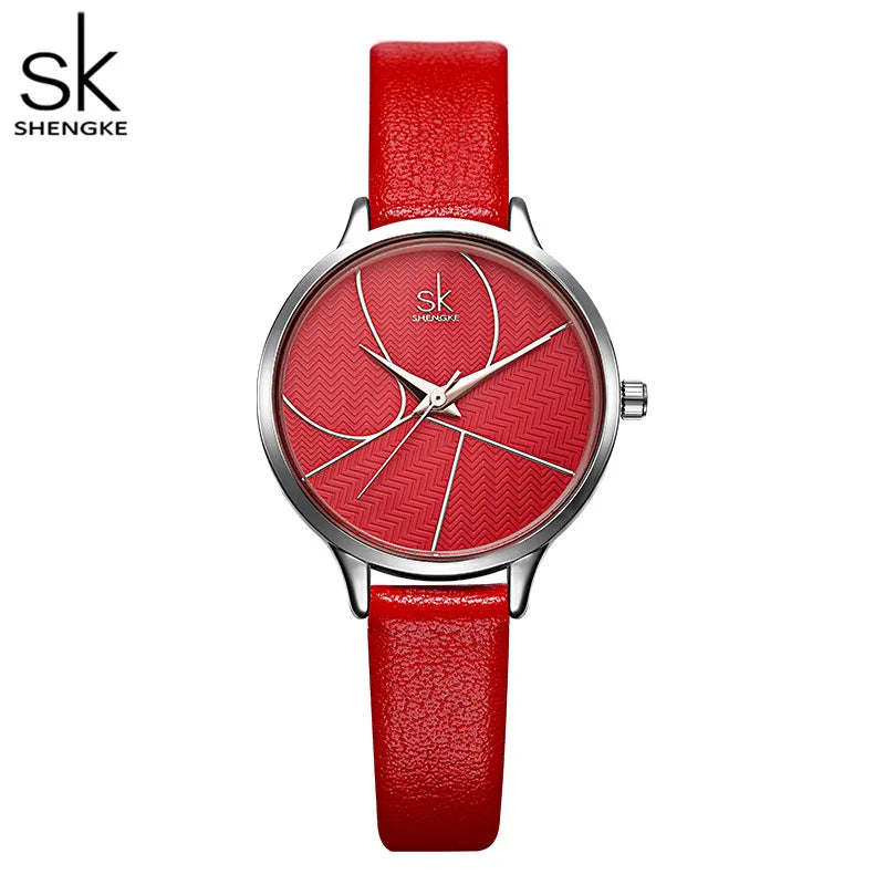 SK Women’s Quartz Watch with PU Leather Strap – Minimalist Dial, 3ATM Waterproof
