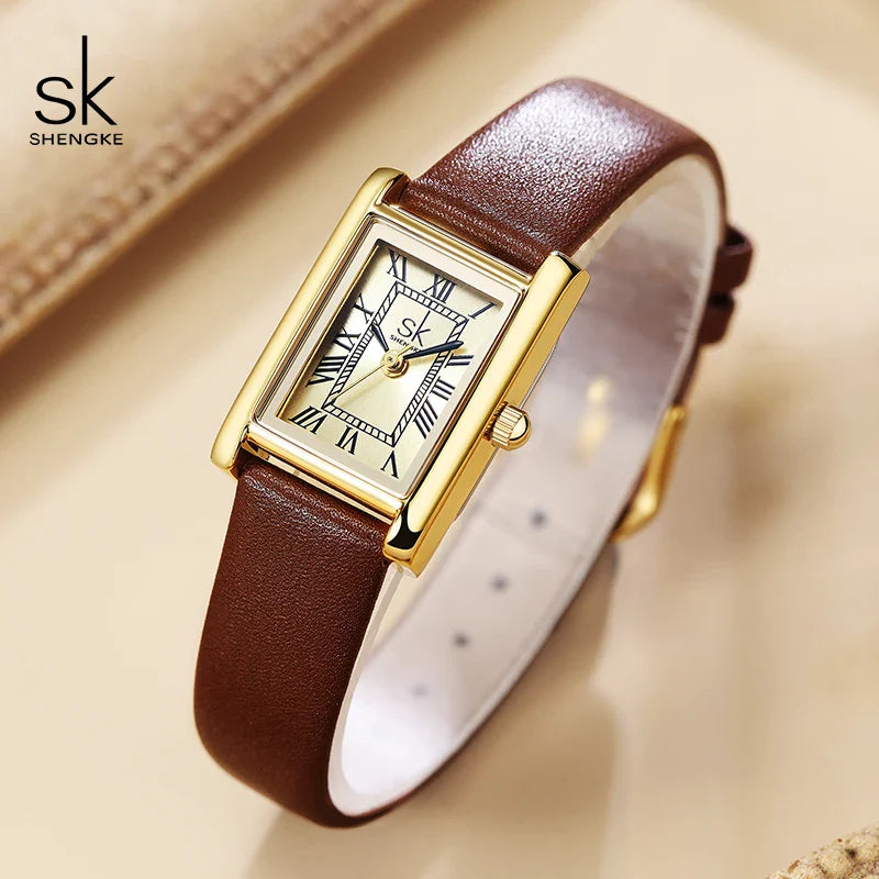 SK Women’s Classic Quartz Watch – Luxury Rectangle Dial, Waterproof Wristwatch