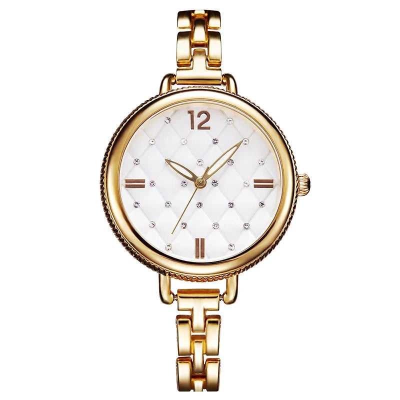 SK Women’s Luxury Alloy Bracelet Watch – Round Quartz Waterproof Wristwatch
