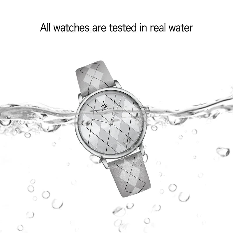 SK Women’s Vintage Quartz Watch – Leather Strap, Waterproof Design