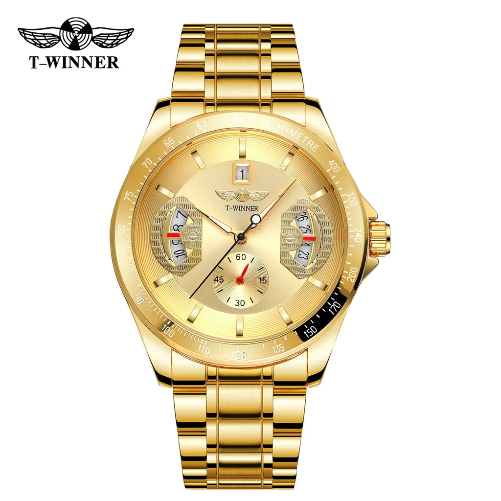 T-Winner Men’s Stainless Steel Automatic Watch – Water Resistant Travel Wristwatch
