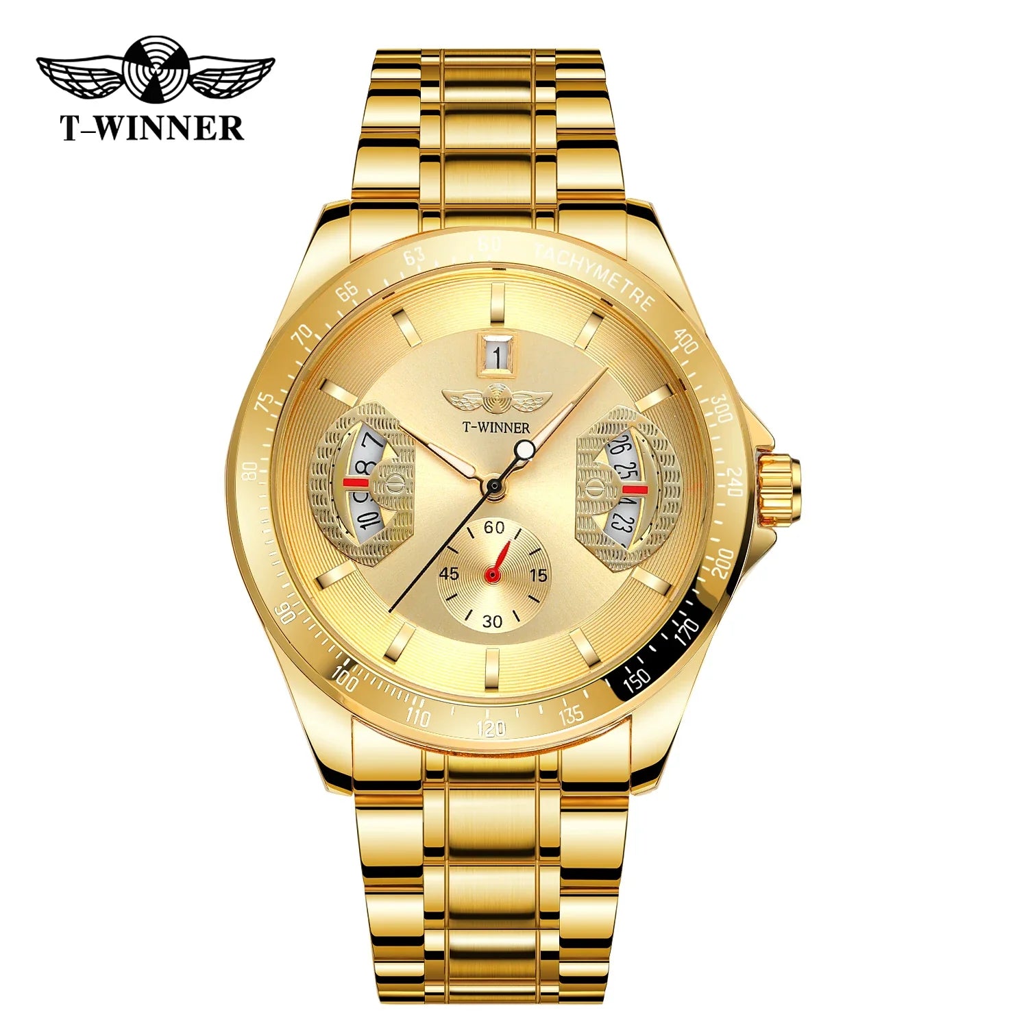 T-Winner Men’s Stainless Steel Automatic Watch – Water Resistant Travel Wristwatch