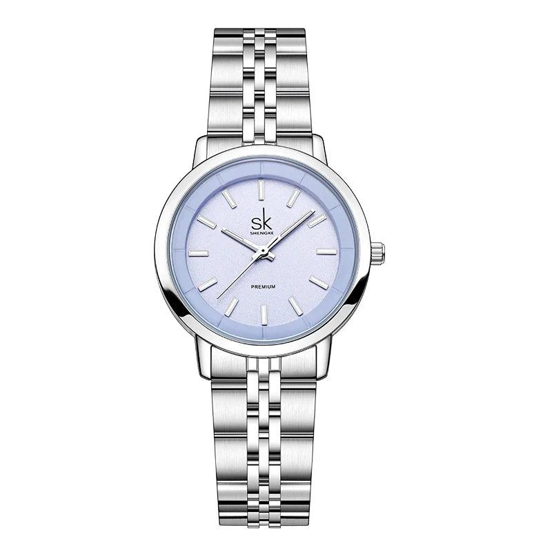 SK Women’s Quartz Watch – Candy Color Dial, Stainless Steel Strap, Waterproof Wristwatch
