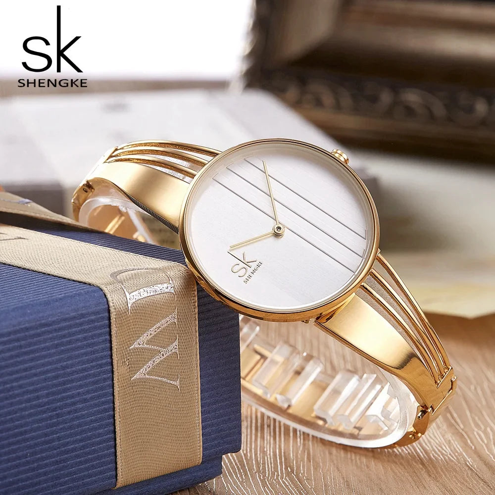 SK Women’s Quartz Watch – Fashion Stainless Steel Bracelet Wristwatch with Round Dial