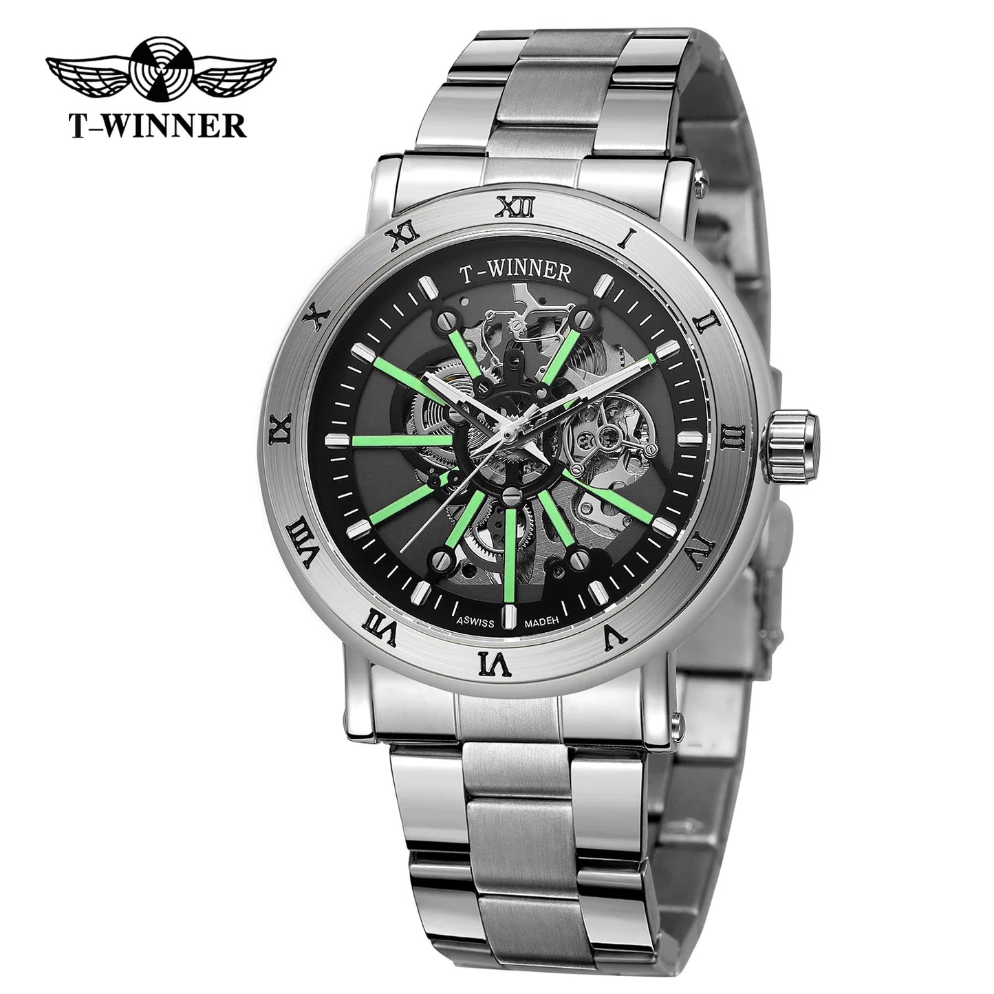 T-Winner Luxury Men’s Automatic Mechanical Watch – Luminous Dial, Water Resistant