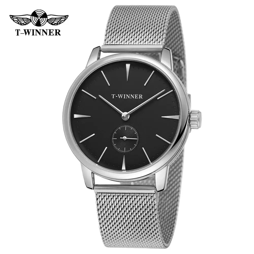 T-Winner Men's Mechanical Watch – Stainless Steel Mesh Strap Automatic Timepiece