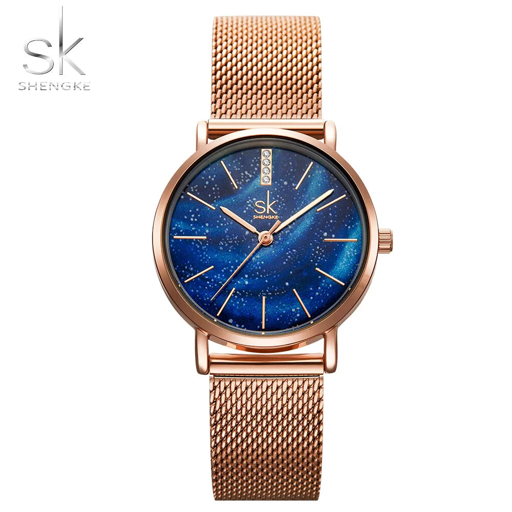 SK Women’s Quartz Watch – Starry Sky Dial, Waterproof Minimalist Lady Wristwatch