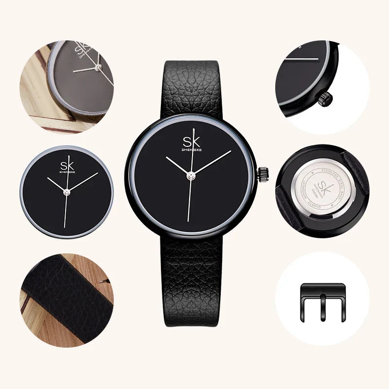 SK Luxury Women’s Quartz Watch – Fashion PU Leather Strap, Waterproof Casual Wristwatch