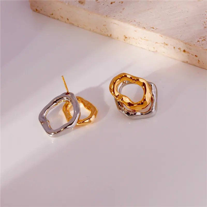 Molten Core Irregular Stud Earrings – Gold & Silver Modern Chic Jewelry for Women