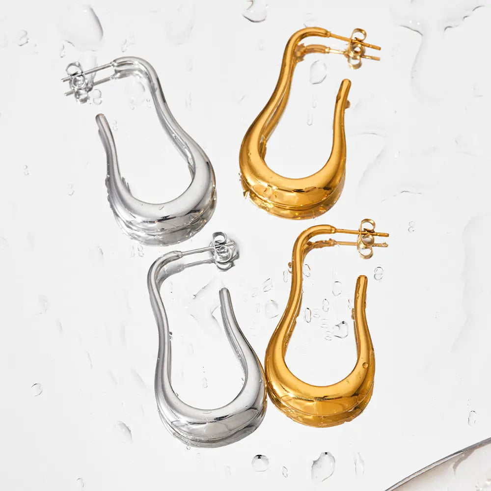 Gold Stainless Steel Wavy Hoop Earrings for Women – Non-Fading Luxury Jewelry