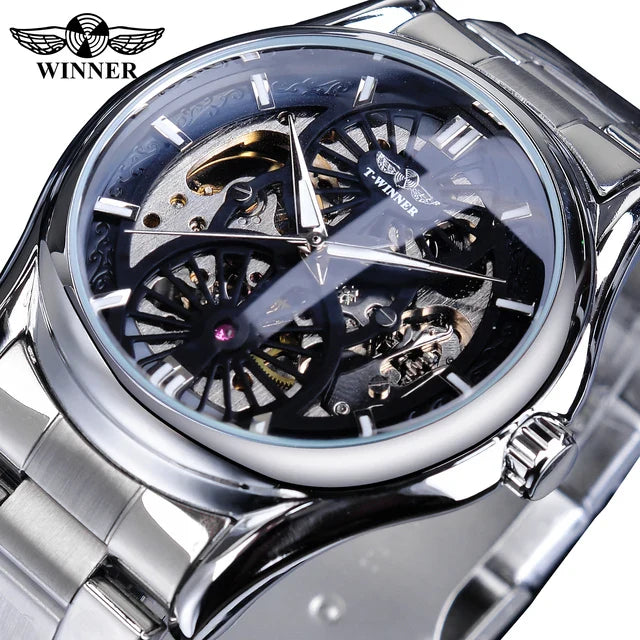 Winner Skeleton Automatic Mechanical Watch for Men – Stainless Steel Waterproof Timepiece