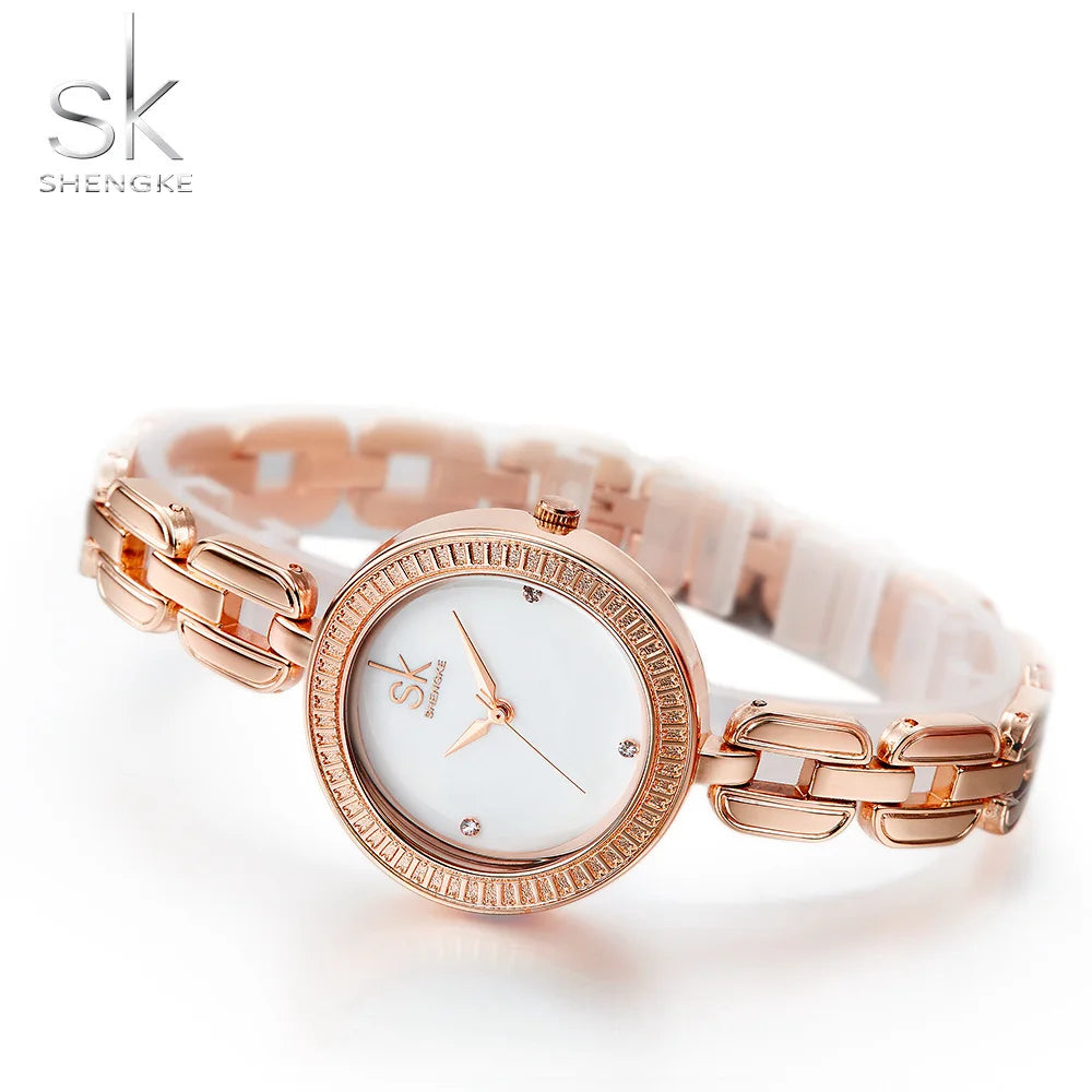SK Women’s Luxury Quartz Bracelet Watch – Classic Alloy Waterproof Wristwatch