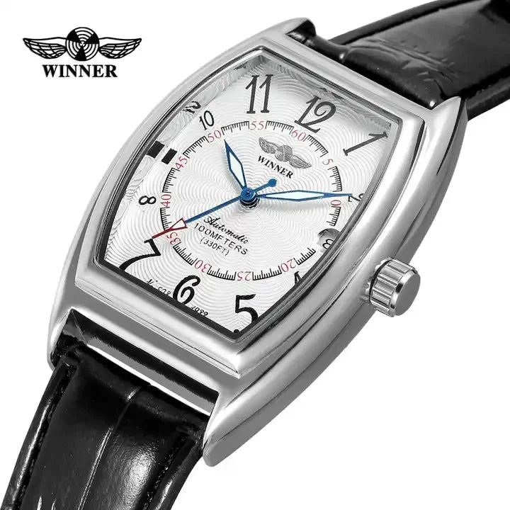 T-Winner Men's Automatic Mechanical Watch – Leather Strap, Waterproof, Multi-Function