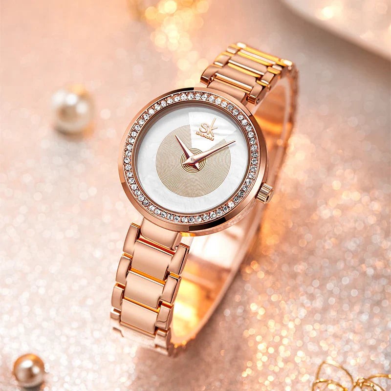 SK Women’s Quartz Watch – Diamond Dial 36mm Stainless Steel Bracelet Wristwatch