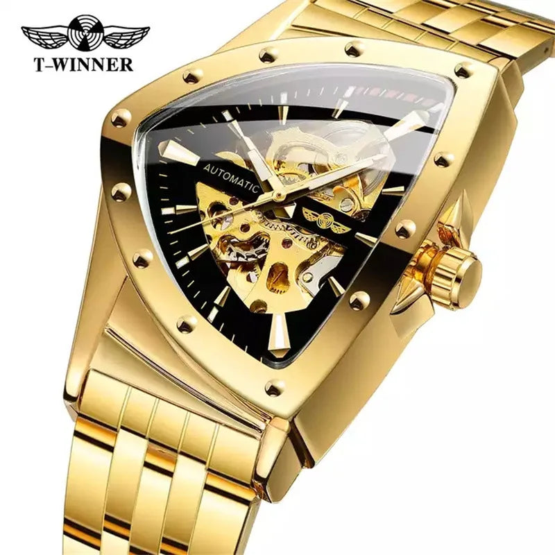 T-Winner Men’s Mechanical Watch – Triangular Dial Automatic Stainless Steel Band