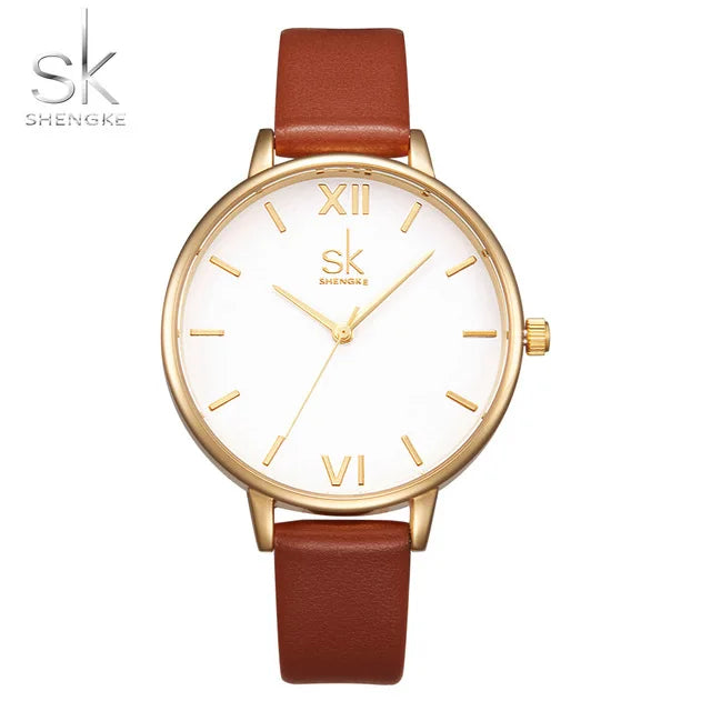 SK Women’s Quartz Leather Watch – Large Dial, Waterproof Casual Fashion Wristwatch
