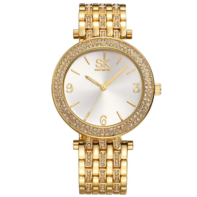 SK Women’s Luxury Diamond Quartz Watch – Iced Out Alloy Waterproof Timepiece