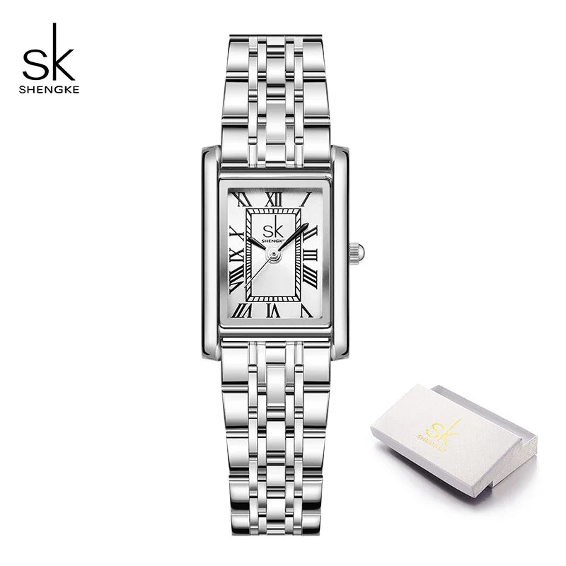 SK Women’s Classic Quartz Watch – Luxury Rectangle Dial, Waterproof Wristwatch