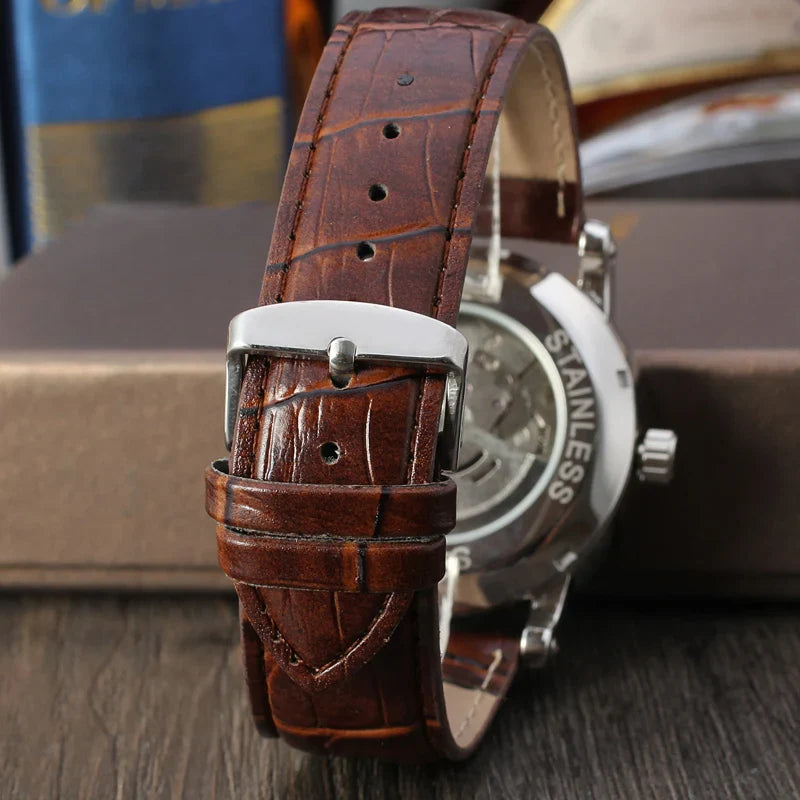 T-Winner Men’s Automatic Mechanical Watch – Retro Leather Strap, Shock Resistant