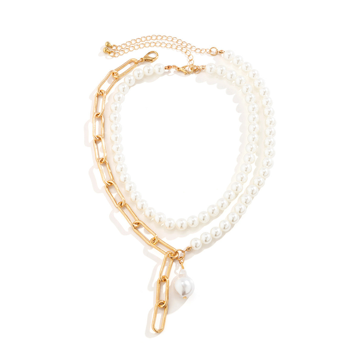 Classic Pearl Layered Necklace – Irregular Gold Chain Statement Jewelry for Women