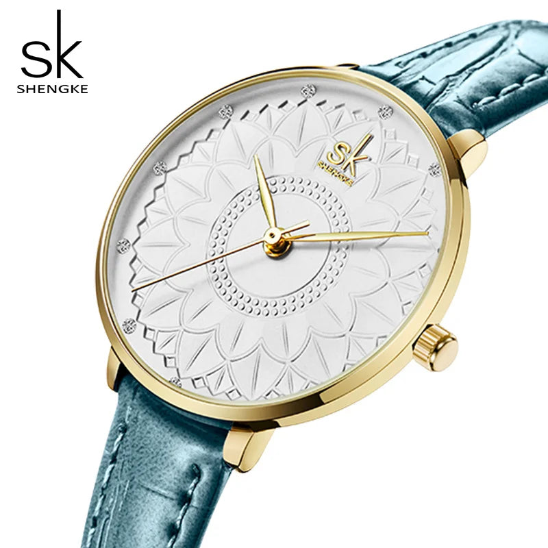 SK Women’s Quartz Dress Watch – Waterproof PU Leather Strap, Elegant Analog Design