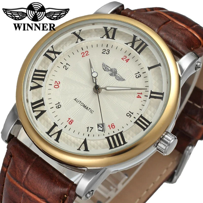 T-Winner Men’s Automatic Mechanical Watch – Retro Leather Strap, Shock Resistant