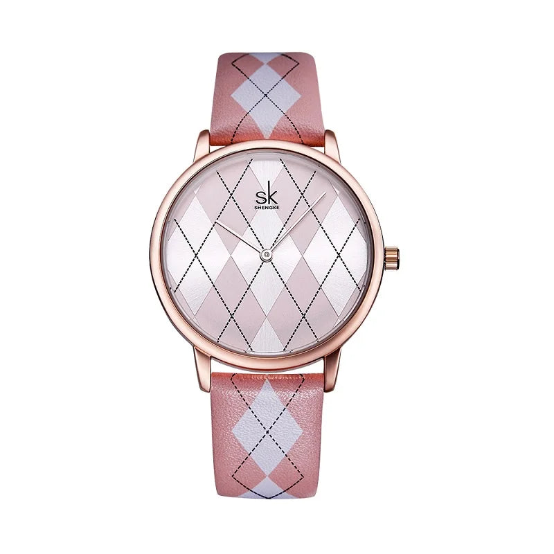 SK Women’s Vintage Quartz Watch – Leather Strap, Waterproof Design
