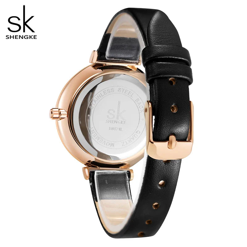 SK Women’s Classic Quartz Watch – Floral Thin Band, Elegant Round Dial Wristwatch