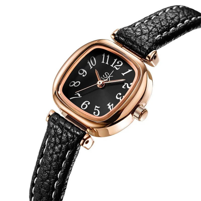 SK Women’s Quartz Watch – Vintage Irregular Dial, PU Strap, 3ATM Waterproof Wristwatch