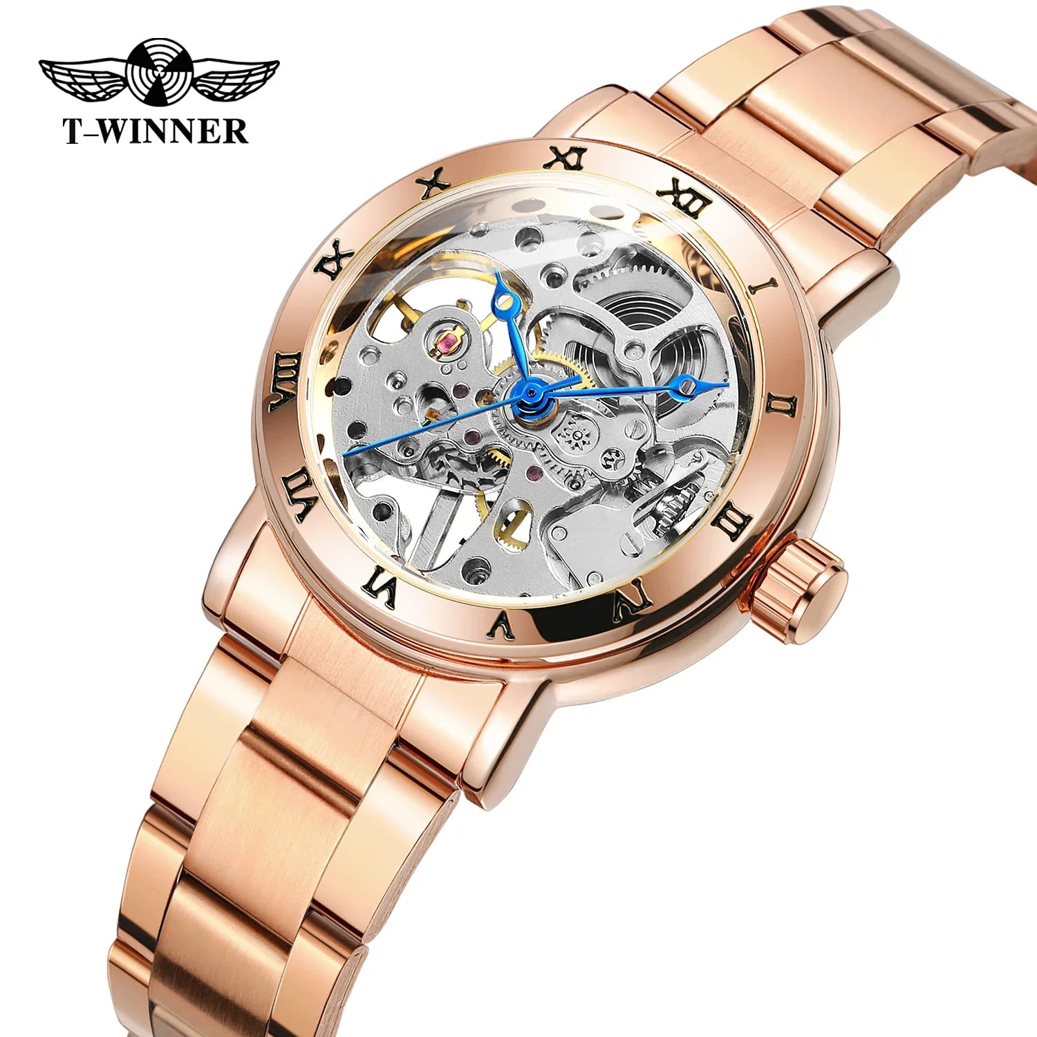 T-Winner Women’s Skeleton Mechanical Watch – Stainless Steel, Luminous Analog Timepiece