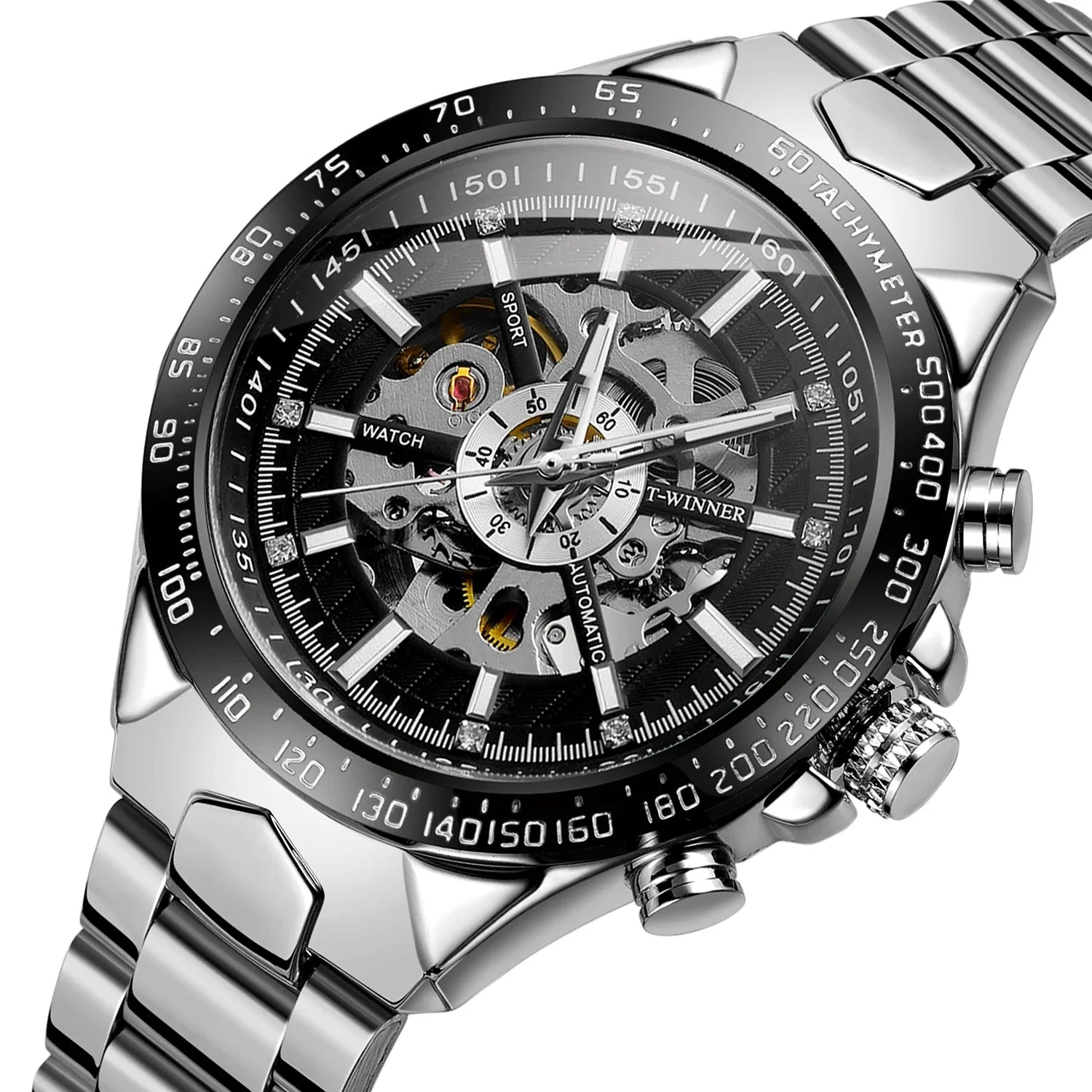 T-Winner Men’s Luxury Automatic Mechanical Watch – Stainless Steel Tourbillon Wristwatch