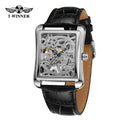 T-Winner Men's Mechanical Watch – Vintage Leather Strap, Rectangle Analog Timepiece
