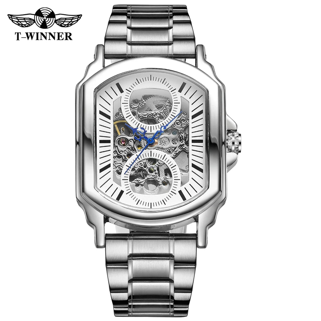 T-Winner Luxury Automatic Mechanical Watch for Men – Square Stainless Steel Timepiece