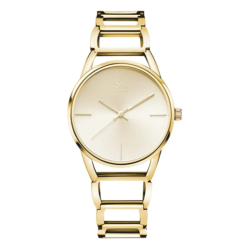 SK Women’s Casual Quartz Leather Strap Watch – Round Analog Waterproof Wristwatch