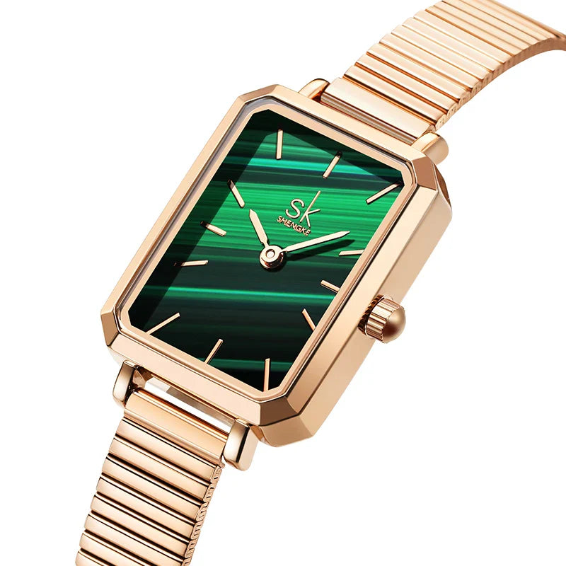 SK Luxury Women’s Quartz Watch – Rectangle Dial, Stainless Steel or Leather Strap Wristwatch