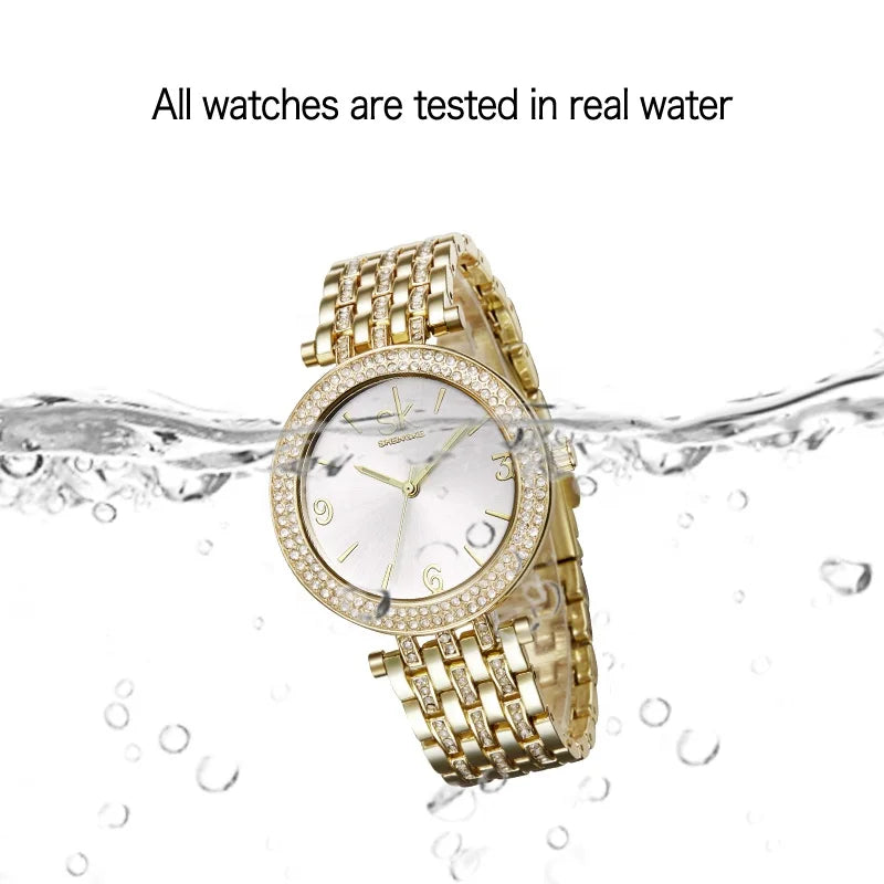 SK Women’s Luxury Diamond Quartz Watch – Iced Out Alloy Waterproof Timepiece