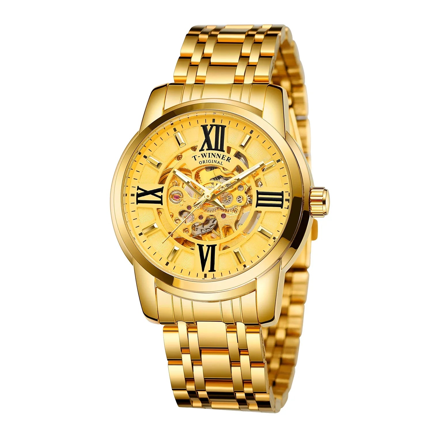 T-Winner Men’s Automatic Mechanical Skeleton Watch – Roman Numeral Stainless Steel