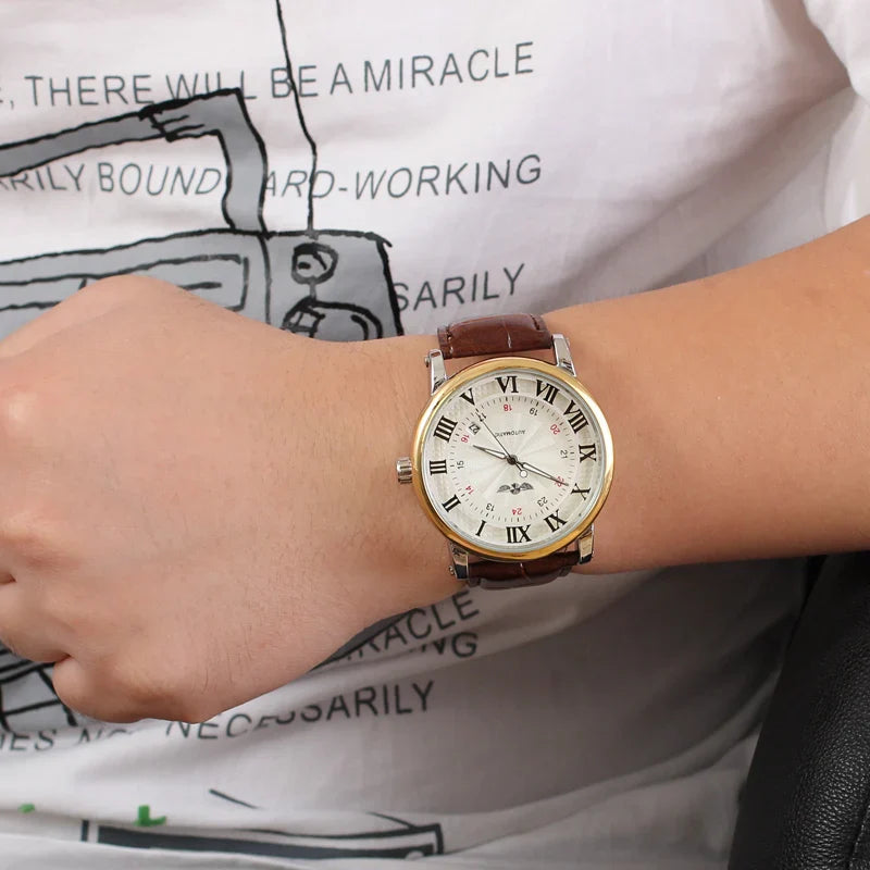 T-Winner Men’s Automatic Mechanical Watch – Retro Leather Strap, Shock Resistant