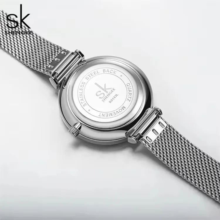 SK Fashion Women’s Quartz Watch – Waterproof Stainless Steel Band, Rhinestone Accent